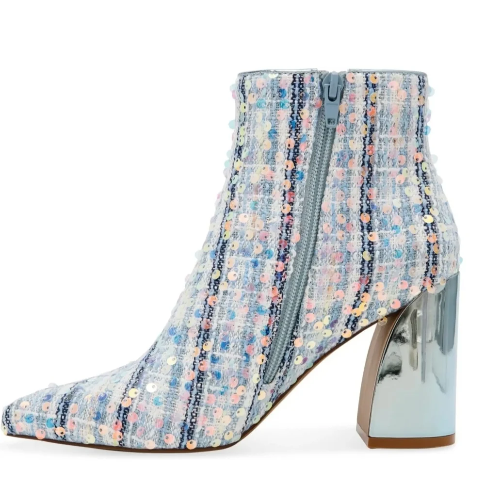 New Betsey Johnson Stylish Blue Multi Sequin Ankle Boots - Picture 4 of 8